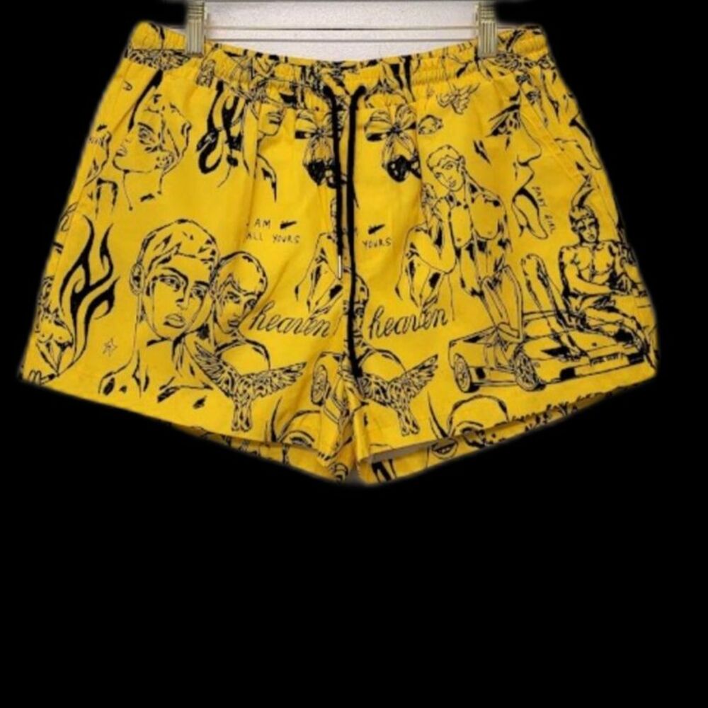 Patrick Church Heaven Art Shorts Yellow Black Circuit Pride 4" Inseam Men's L